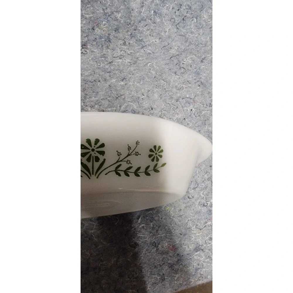 Glasbake Green Daisy‎ Divided Casserole Dish Oval Retro MCM J2352